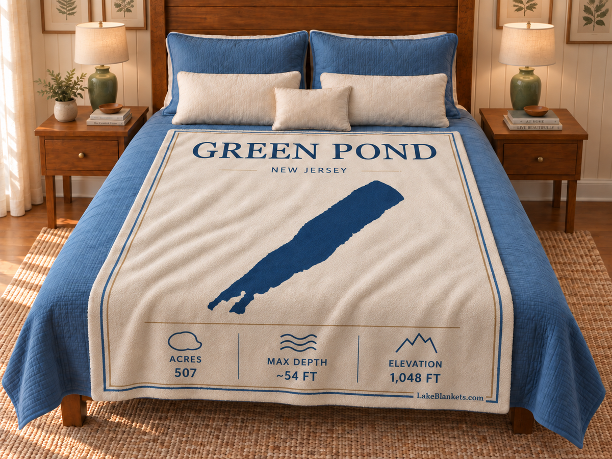 Green Pond Minimalist blanket displayed on a bed