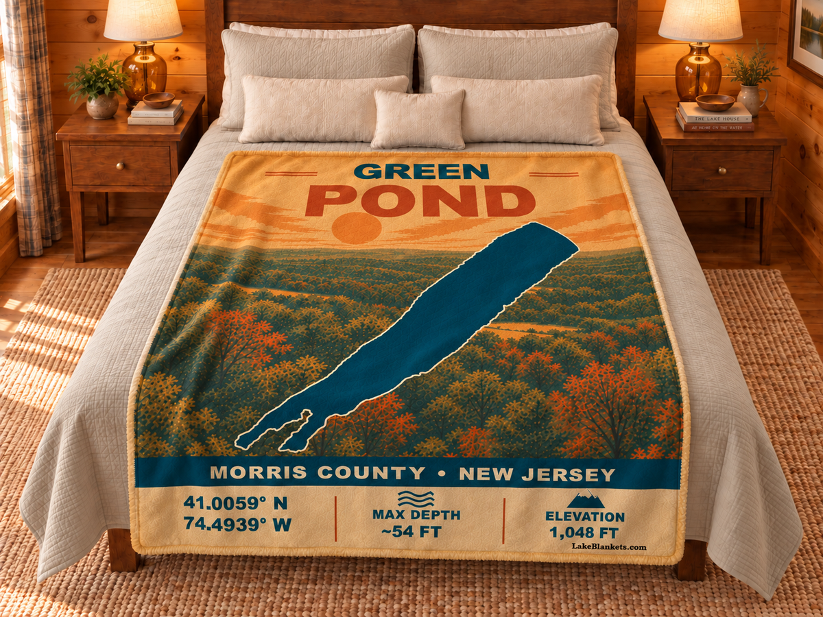 Green Pond Vintage blanket displayed on a bed