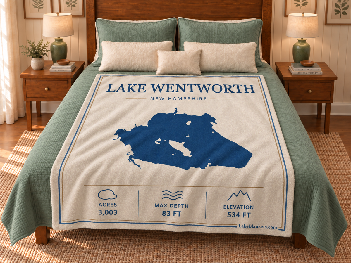Lake Wentworth Minimalist blanket displayed on a bed