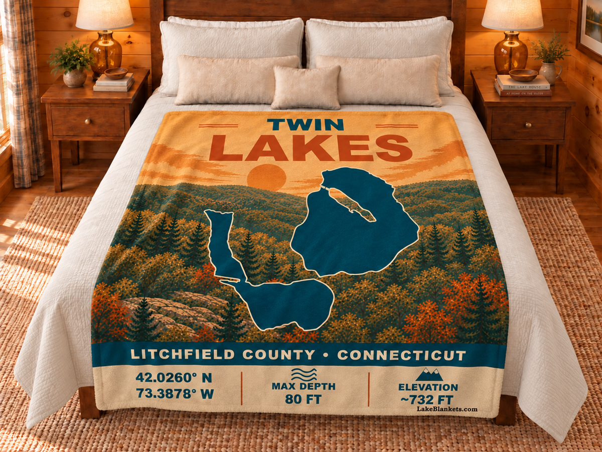 Twin Lakes (Washinee / Washining) Vintage blanket displayed on a bed