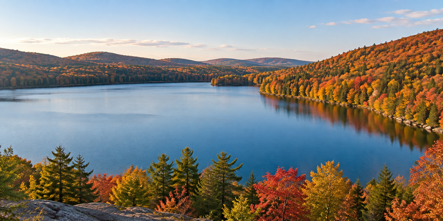 Lake-country scenery inspired by Massachusetts
