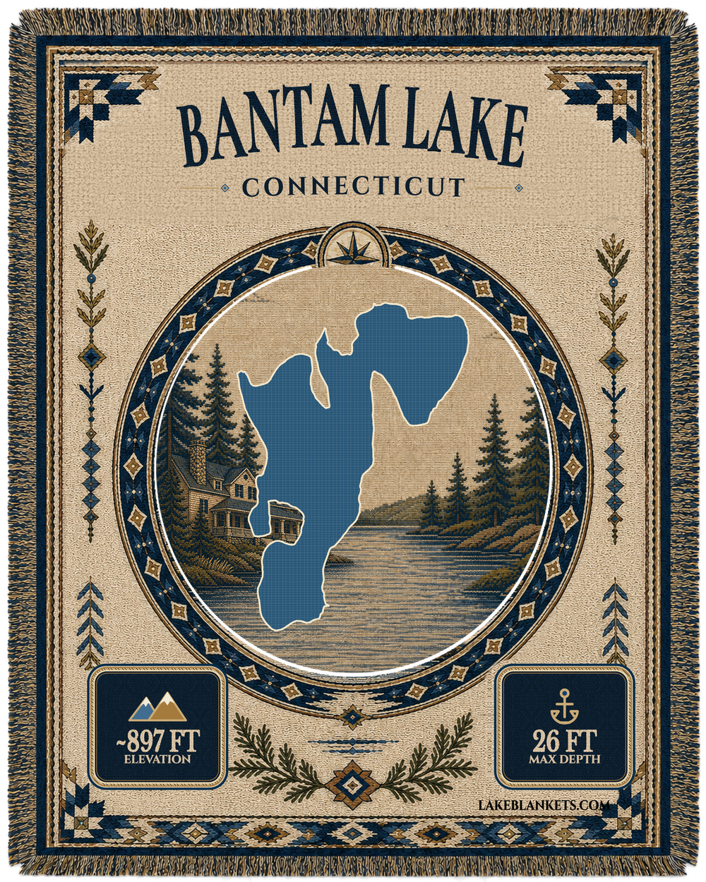 Bantam Lake Woven Landmark Medallion Woven blanket design