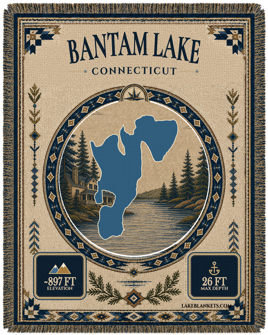 Bantam Lake Woven Landmark Medallion Woven blanket design