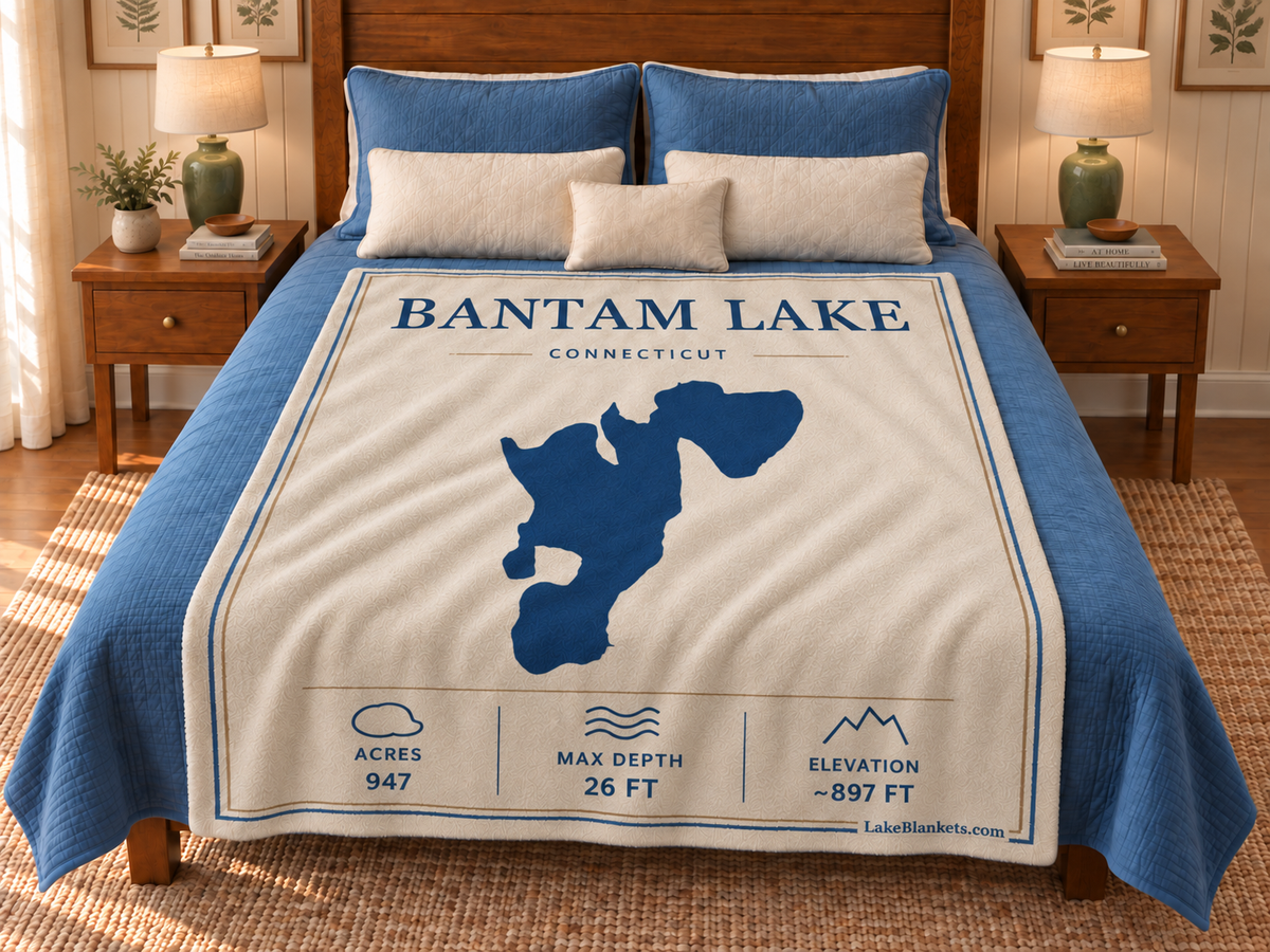 Bantam Lake Minimalist blanket displayed on a bed