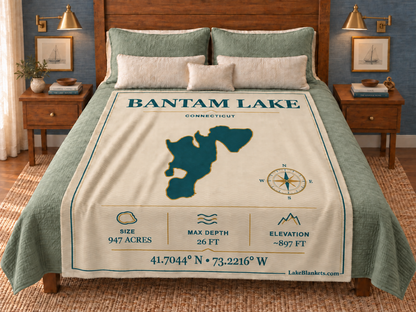 Bantam Lake Minimalist Navigation blanket displayed on a bed