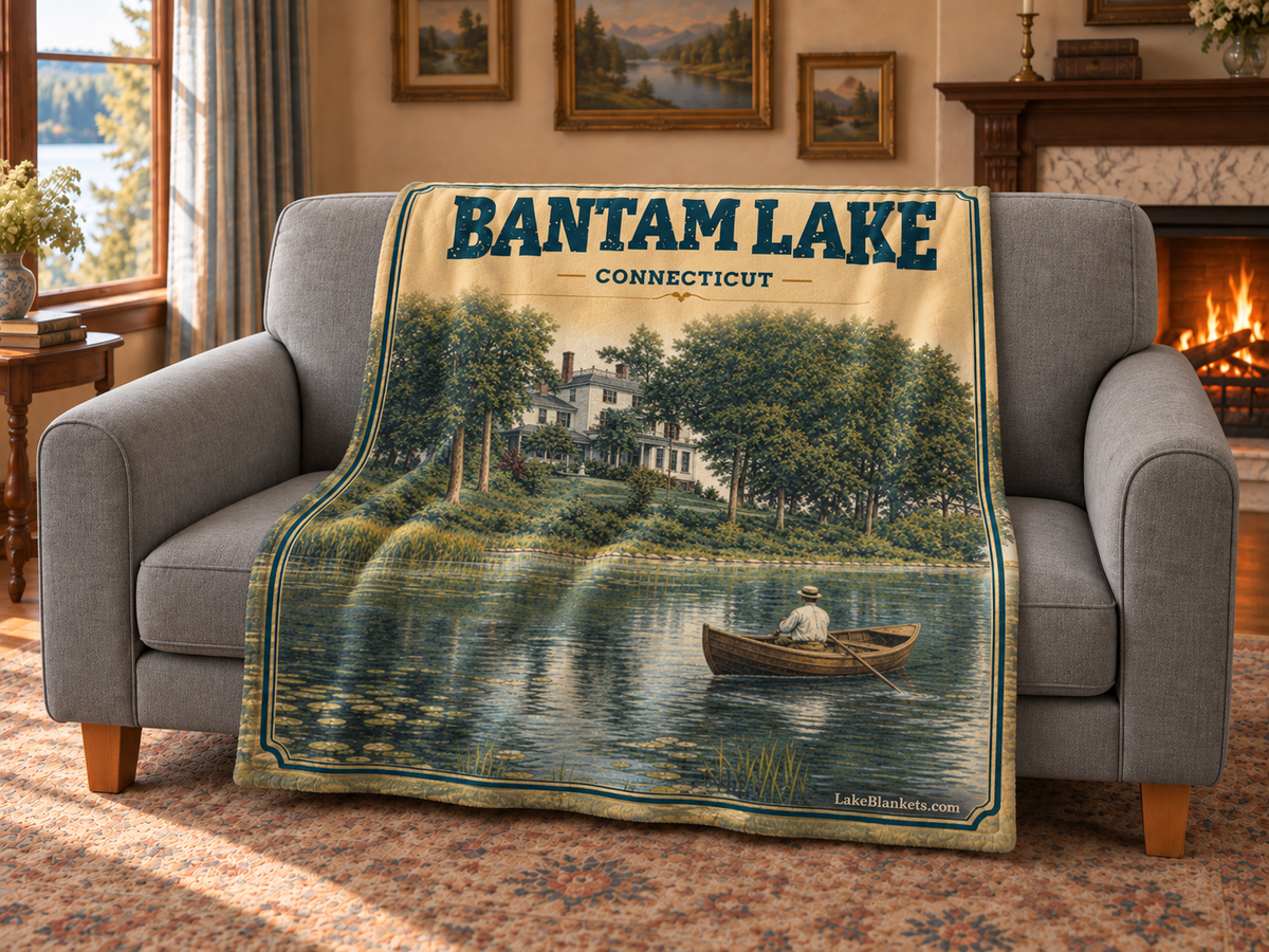 Bantam Lake Photoesc blanket draped over a couch