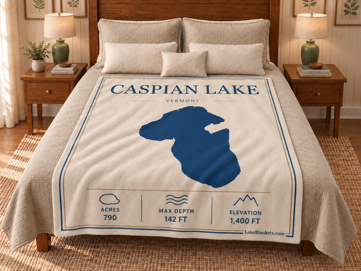 Caspian Lake Minimalist blanket displayed on a bed