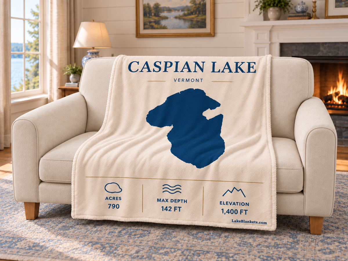 Caspian Lake Minimalist blanket draped over a couch