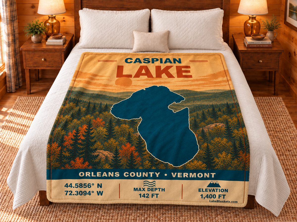 Caspian Lake Vintage blanket displayed on a bed
