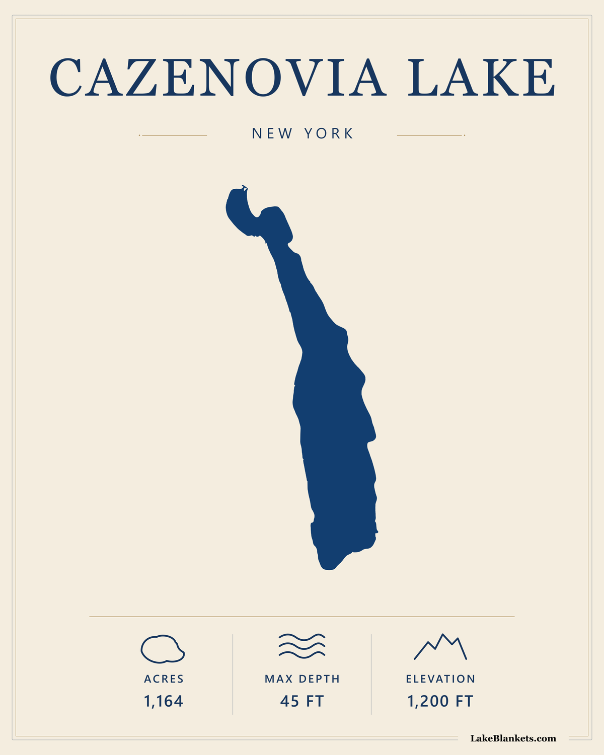 Cazenovia Lake New York minimalist fleece blanket with exact navy lake silhouette and verified facts
