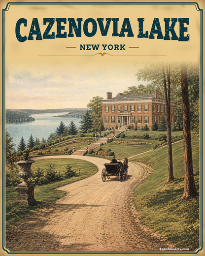 Cazenovia Lake New York Photoesc sherpa blanket with Lorenzo-inspired estate, carriage, garden, and historic-postcard styling