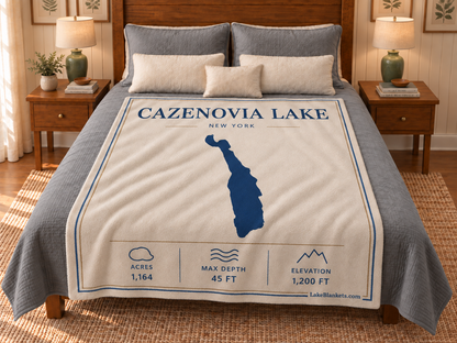 Cazenovia Lake Minimalist blanket displayed on a bed