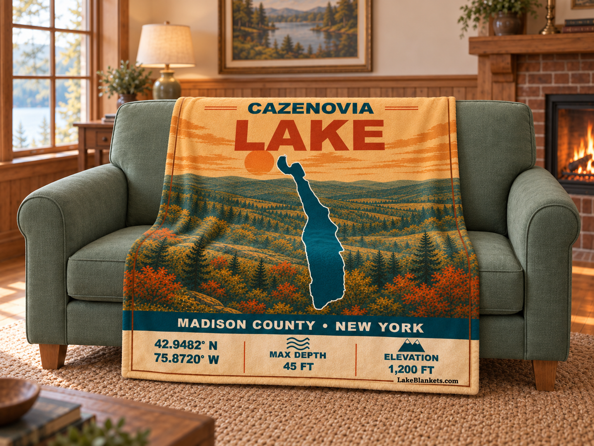 Cazenovia Lake Vintage blanket draped over a couch