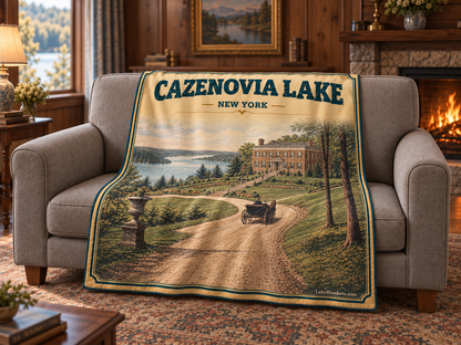 Cazenovia Lake Photoesc blanket draped over a couch