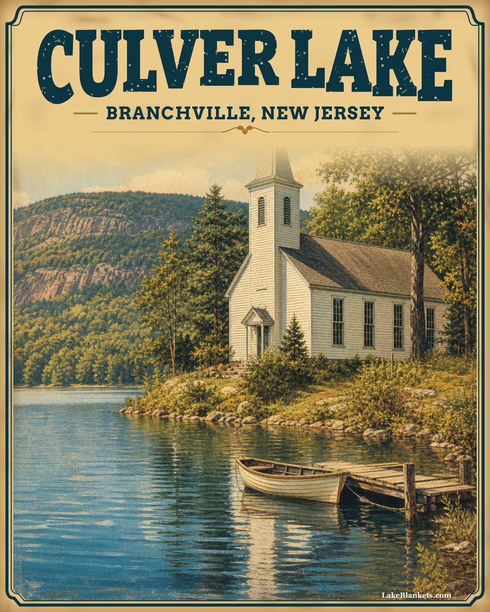 Culver Lake New Jersey Photoesc Sherpa blanket with Christ Union Chapel postcard scene