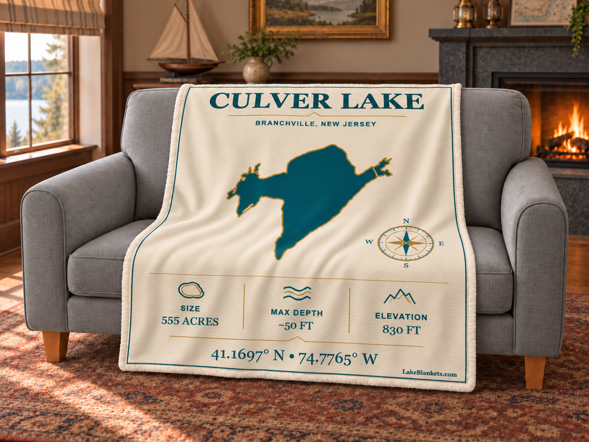 Culver Lake Minimalist Navigation blanket draped over a couch