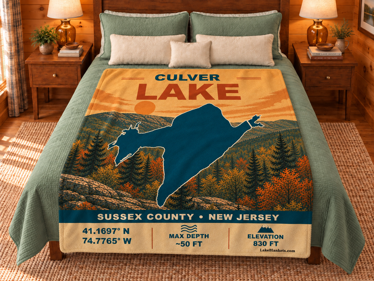 Culver Lake Vintage blanket displayed on a bed