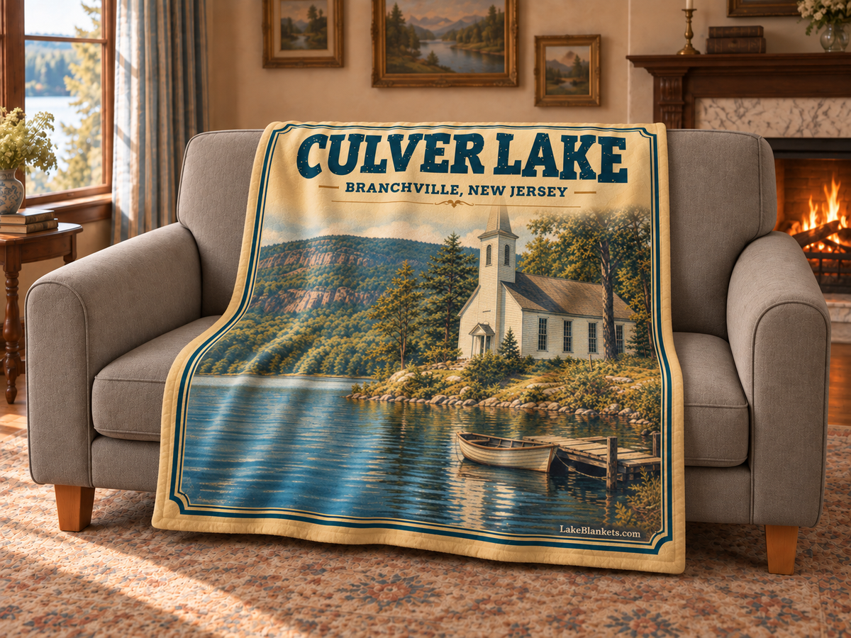 Culver Lake Photoesc blanket draped over a couch