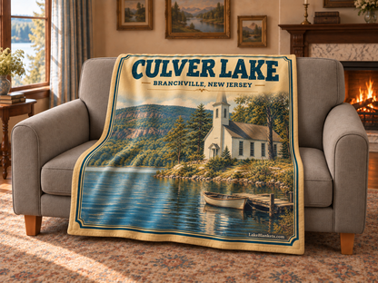 Culver Lake Photoesc blanket draped over a couch