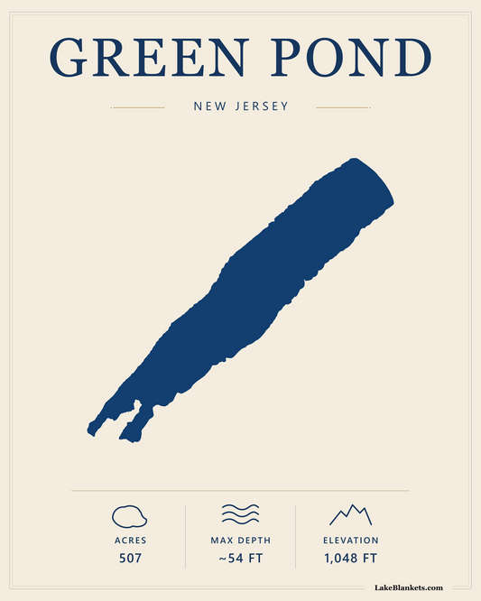 Green Pond New Jersey minimalist lightweight fleece blanket with exact lake silhouette