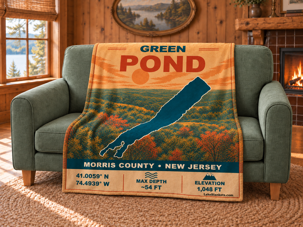 Green Pond Vintage blanket draped over a couch