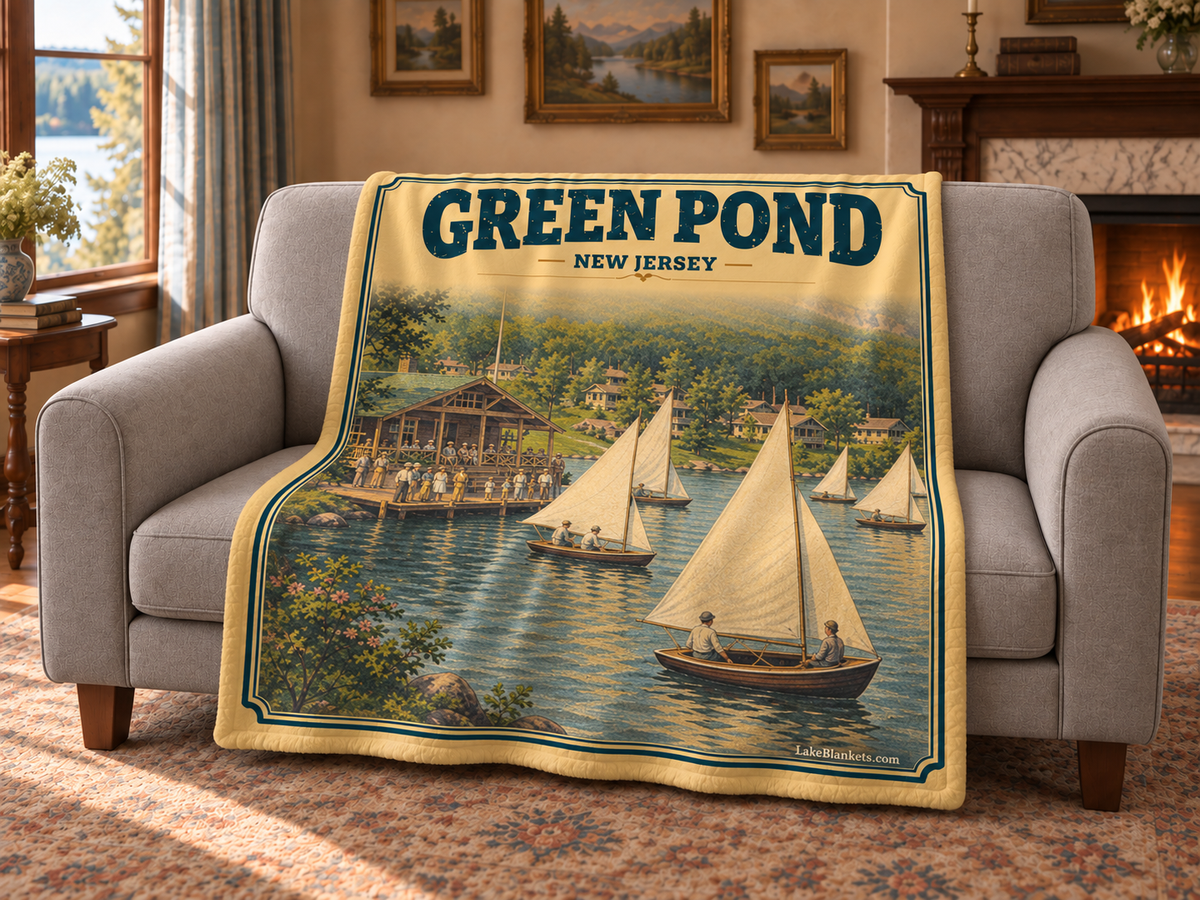 Green Pond Photoesc blanket draped over a couch