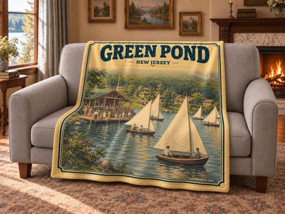 Green Pond Photoesc blanket draped over a couch