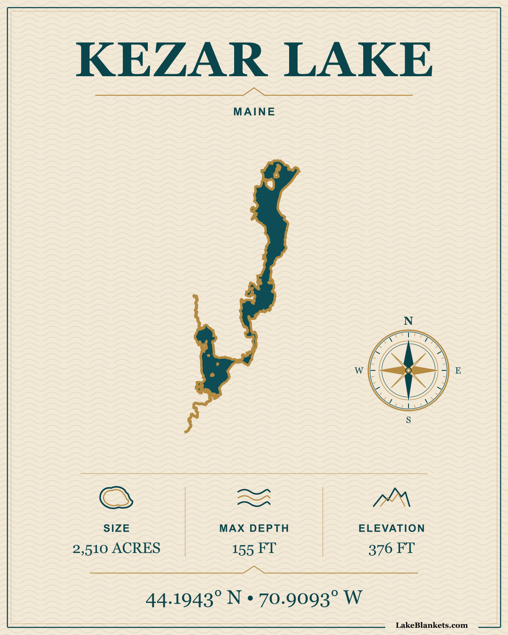 Kezar Lake Maine Minimalist Navigation premium lightweight fleece blanket design