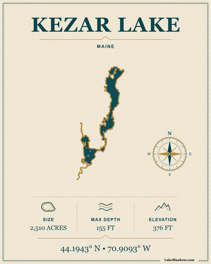 Kezar Lake Maine Minimalist Navigation premium lightweight fleece blanket design