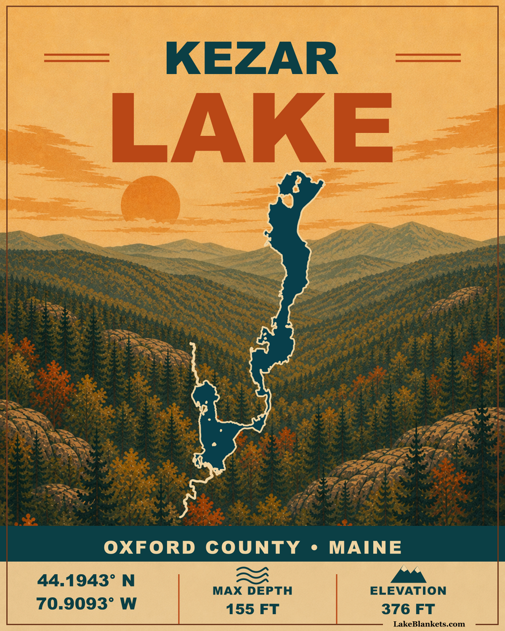 Kezar Lake Maine Vintage premium Sherpa fleece blanket design