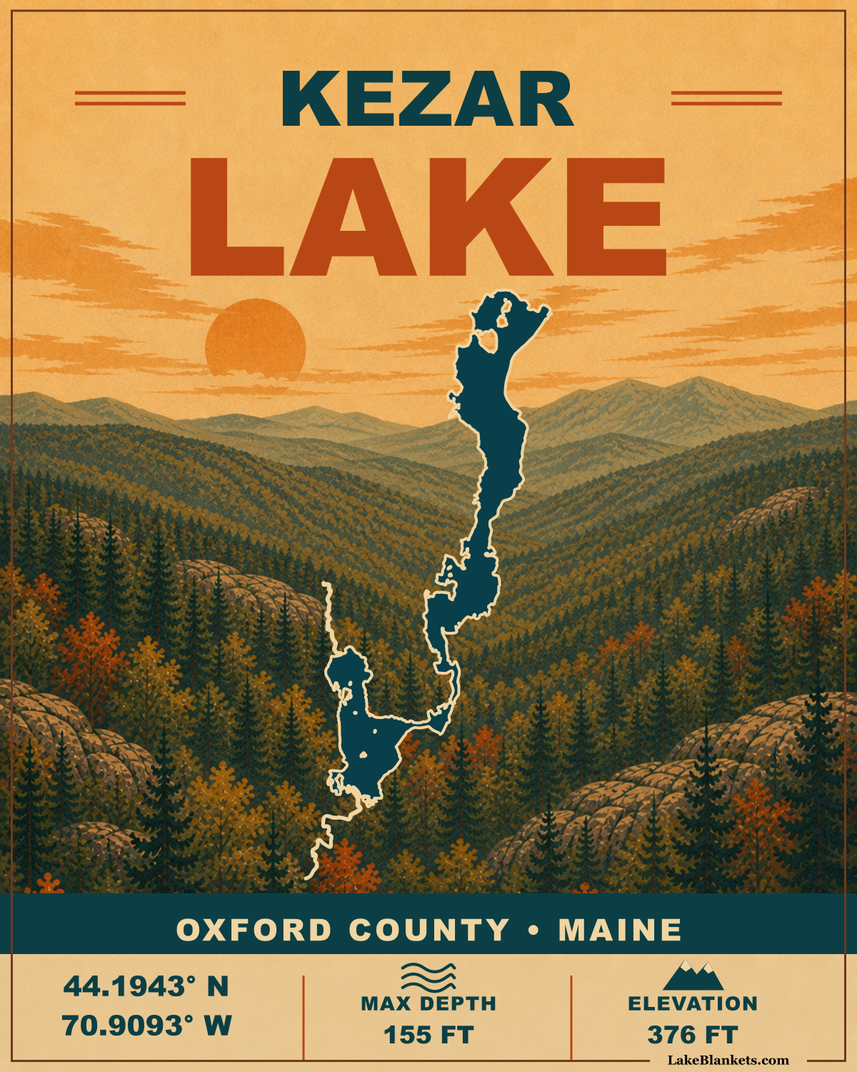 Kezar Lake Maine Vintage premium Sherpa fleece blanket design