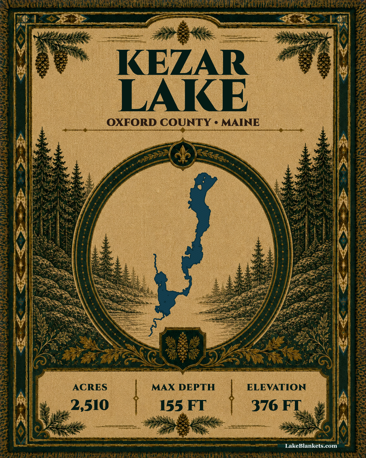 Kezar Lake Maine Woven Heritage blanket design