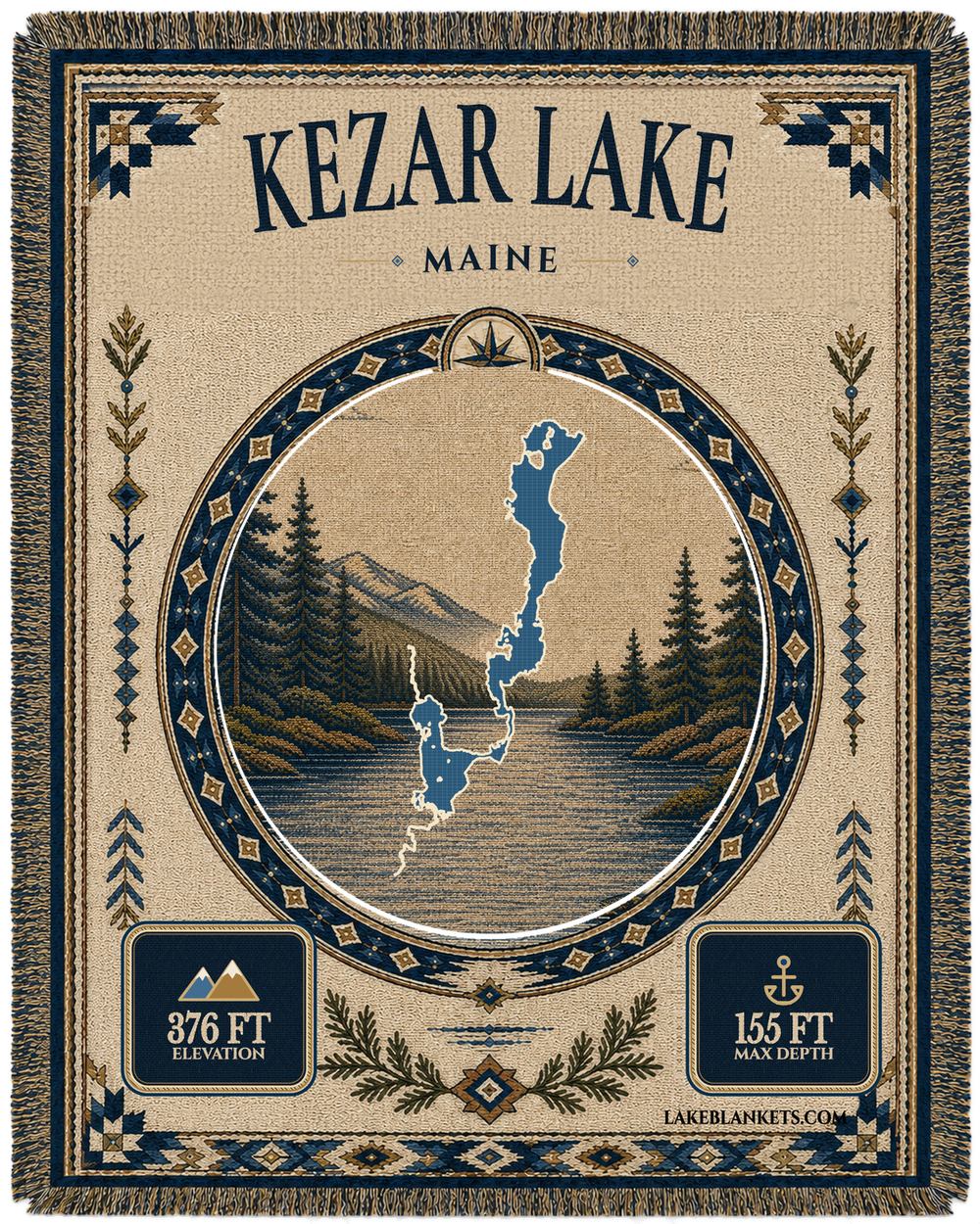 Kezar Lake Maine Woven Landmark Medallion blanket design