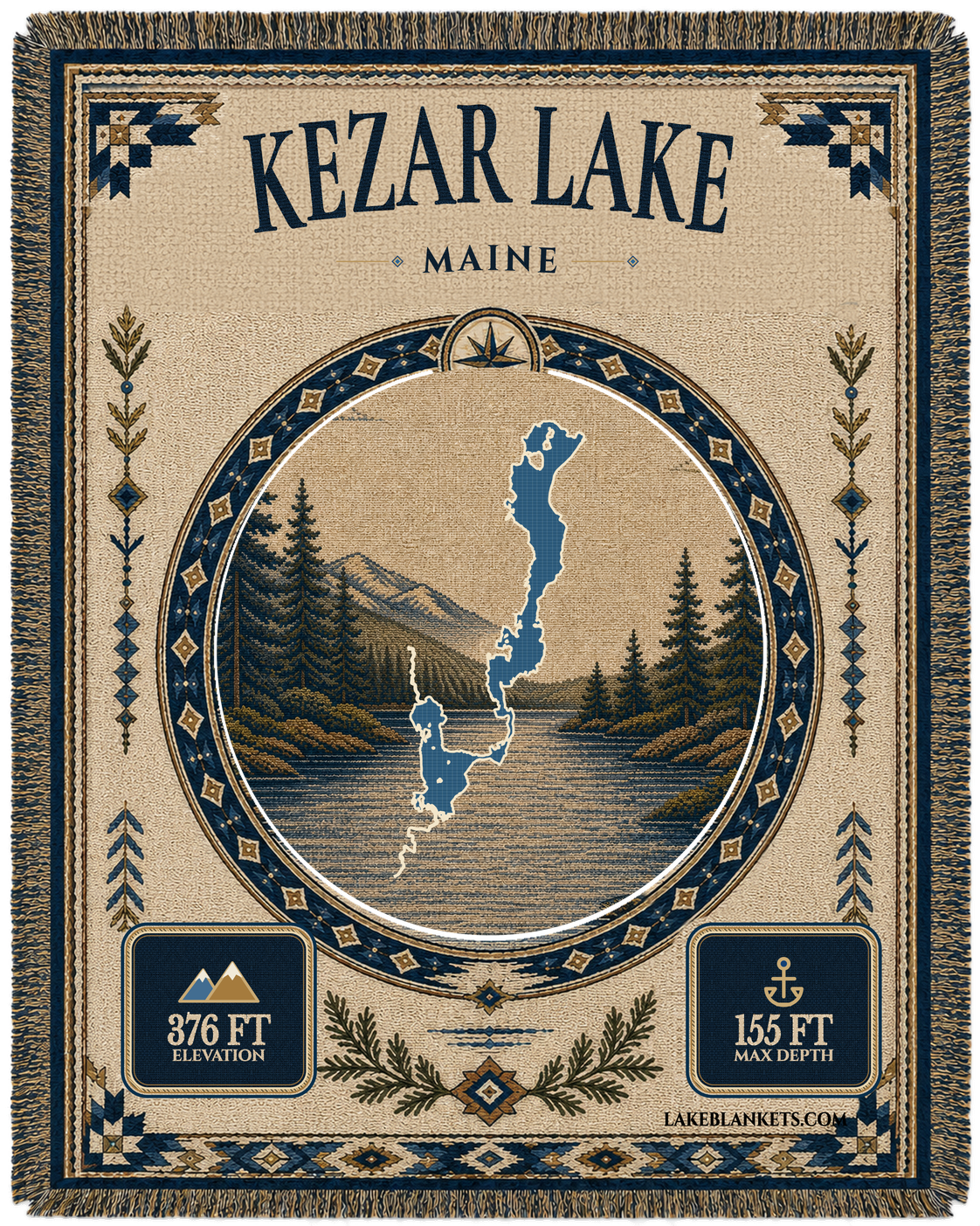 Kezar Lake Maine Woven Landmark Medallion blanket design