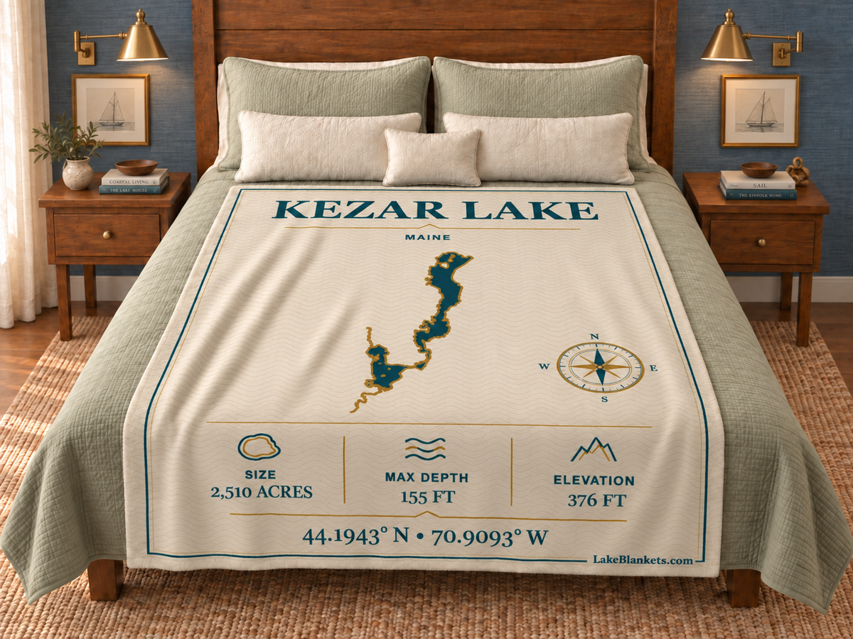 Kezar Lake Minimalist Navigation blanket displayed on a bed