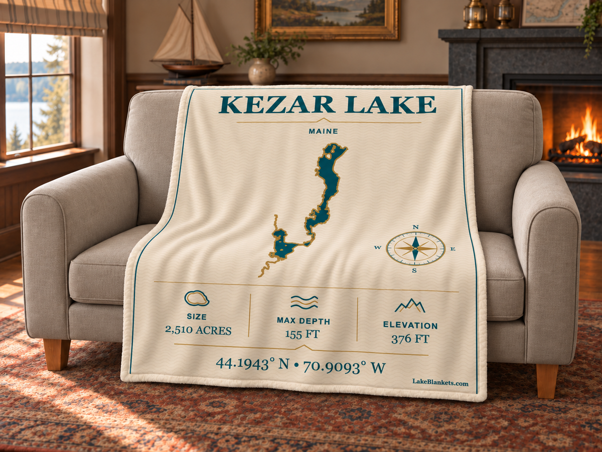 Kezar Lake Minimalist Navigation blanket draped over a couch
