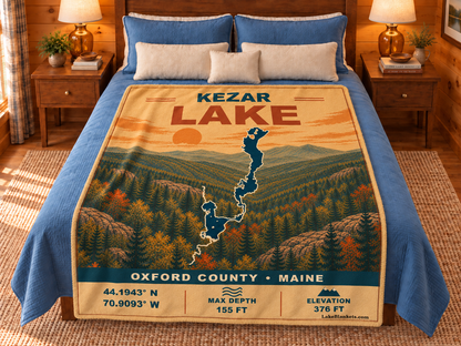 Kezar Lake Vintage blanket displayed on a bed