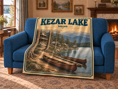 Kezar Lake Photoesc blanket draped over a couch
