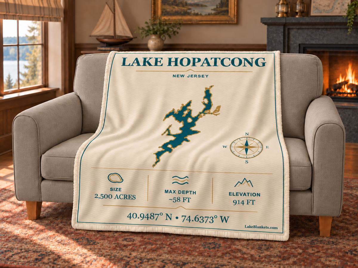 Lake Hopatcong Minimalist Navigation blanket draped over a couch