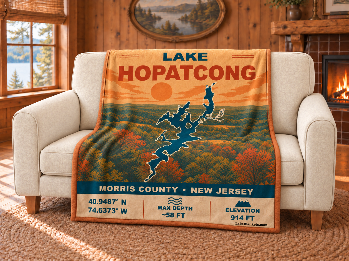 Lake Hopatcong Vintage blanket draped over a couch