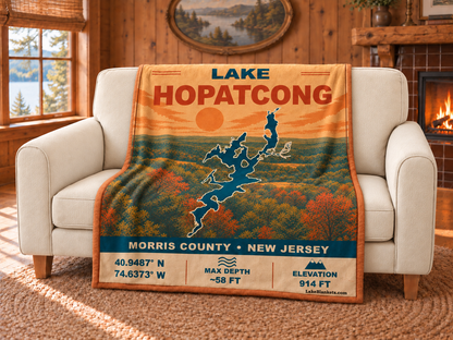 Lake Hopatcong Vintage blanket draped over a couch