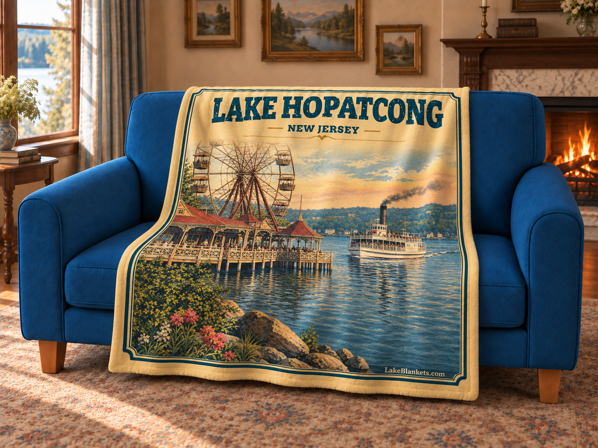 Lake Hopatcong Photoesc blanket draped over a couch