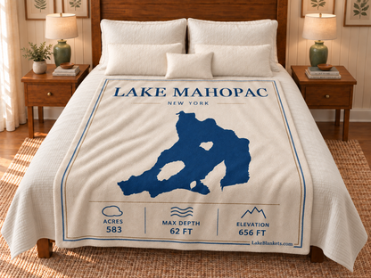 Lake Mahopac Minimalist blanket displayed on a bed