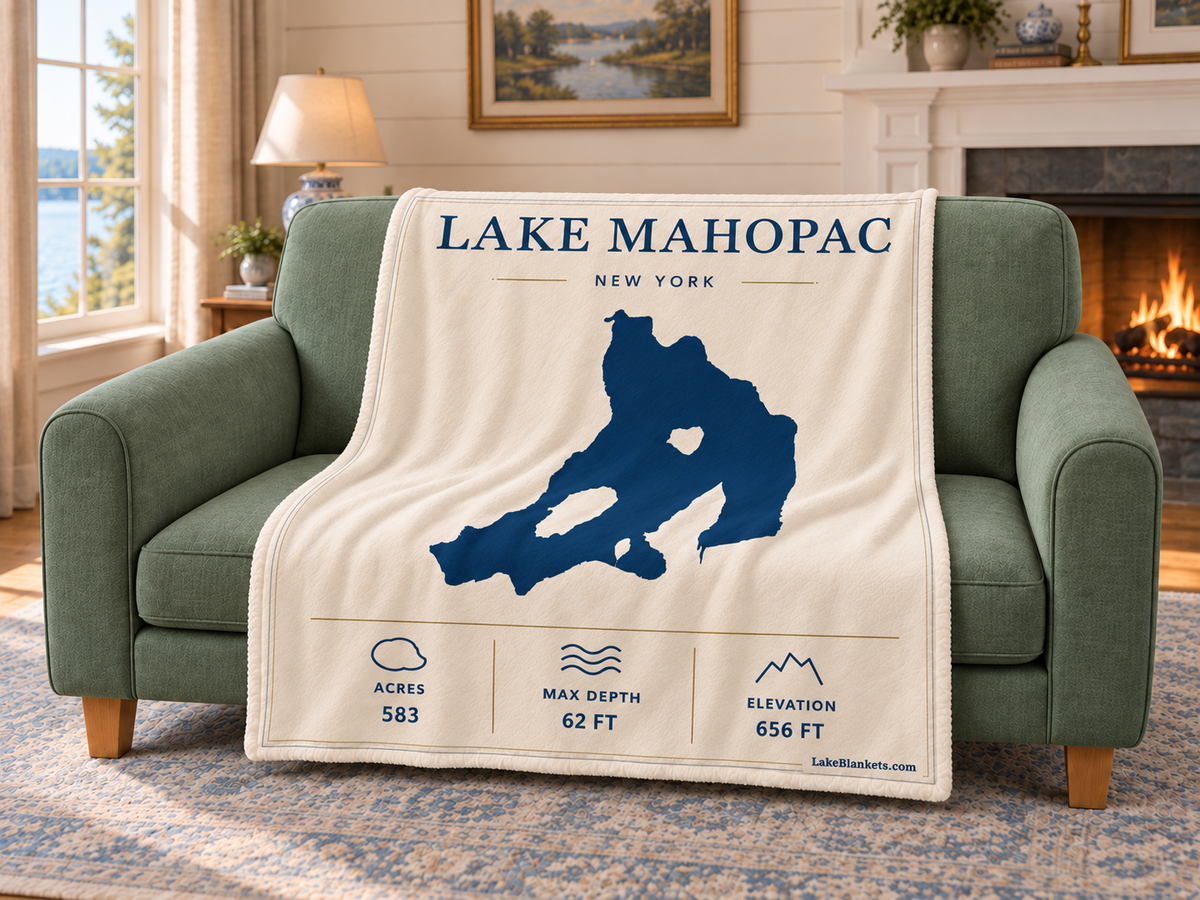 Lake Mahopac Minimalist blanket draped over a couch