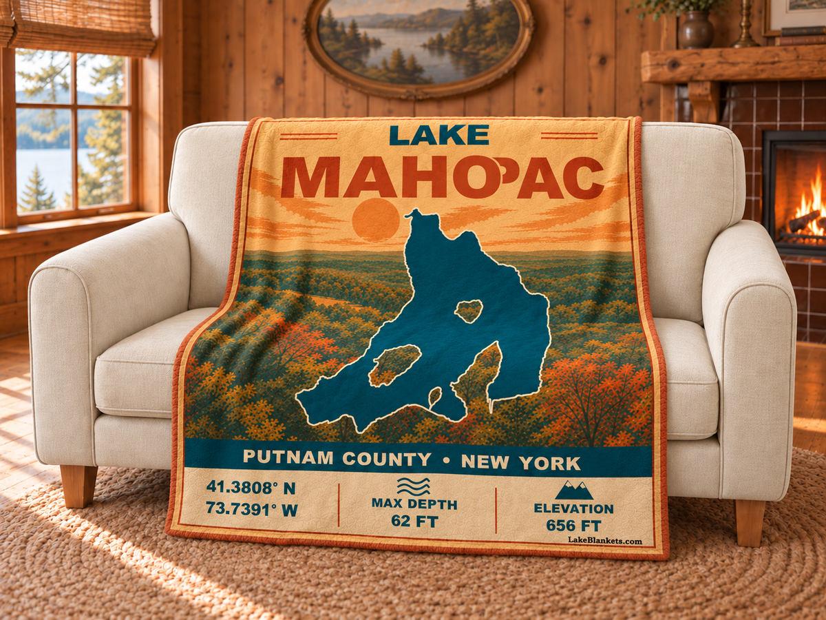 Lake Mahopac Vintage blanket draped over a couch