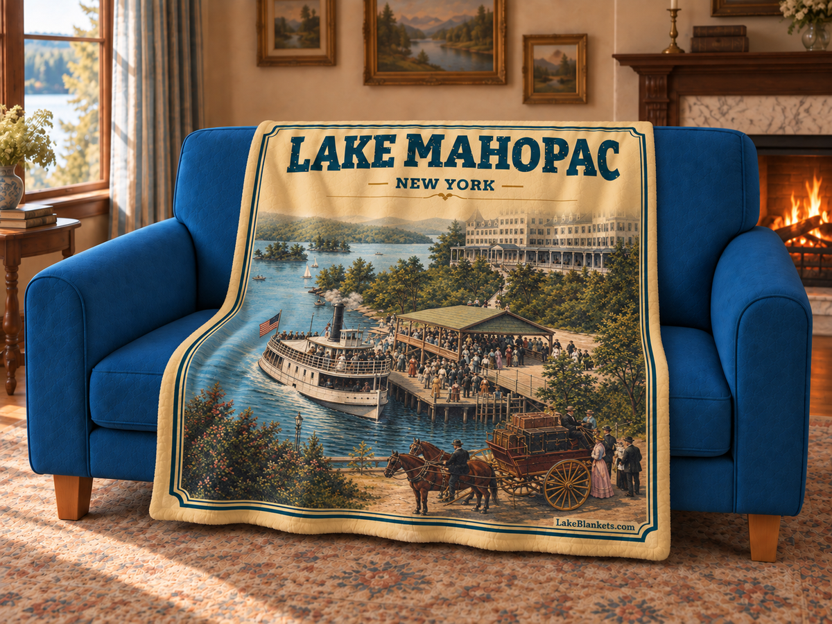 Lake Mahopac Photoesc blanket draped over a couch