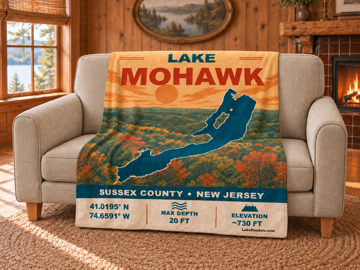Lake Mohawk Vintage blanket draped over a couch
