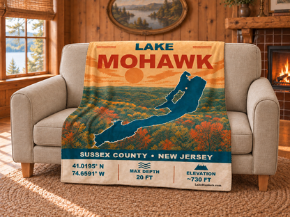 Lake Mohawk Vintage blanket draped over a couch