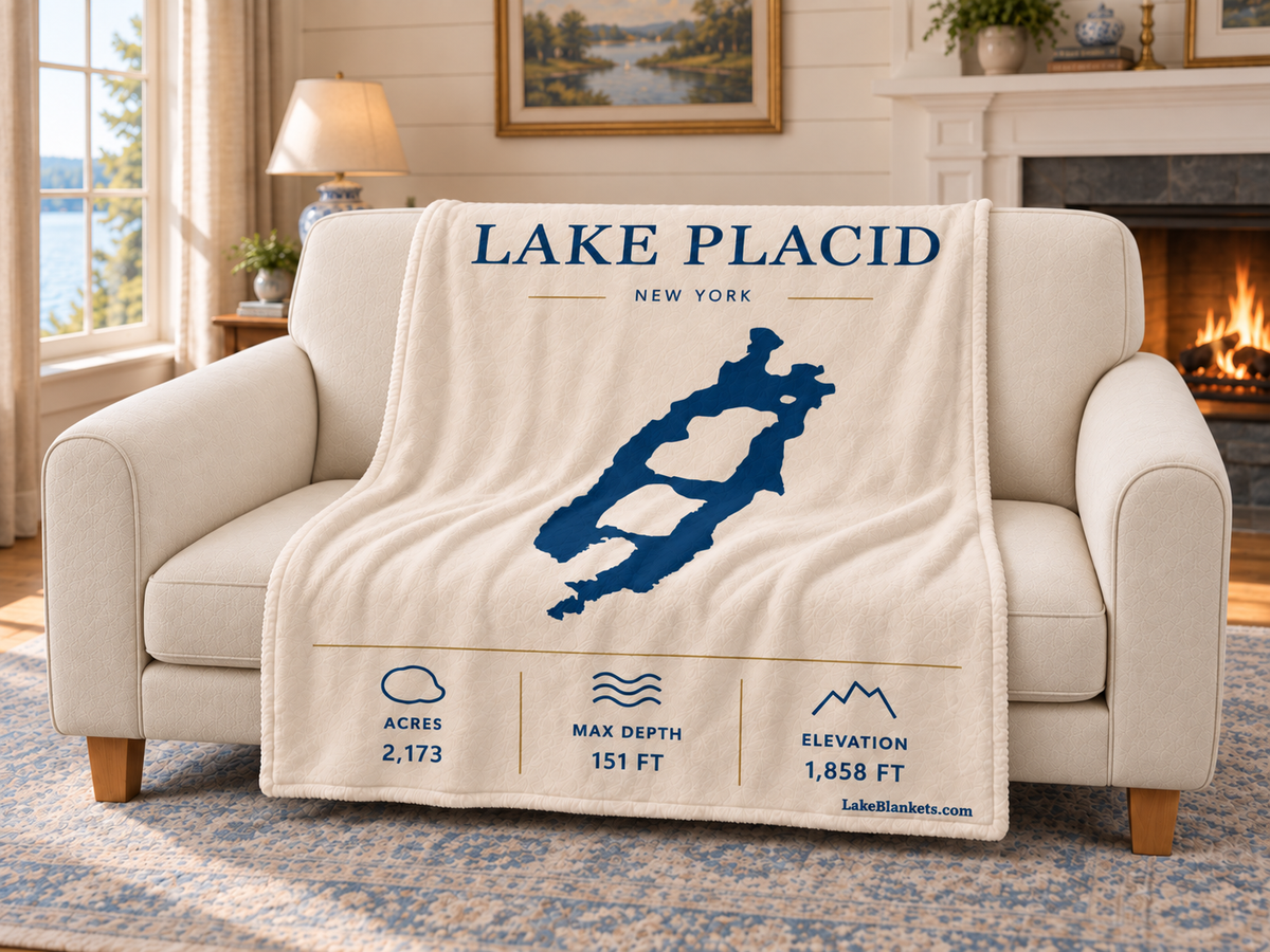 Lake Placid Minimalist blanket draped over a couch