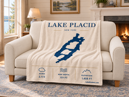 Lake Placid Minimalist blanket draped over a couch